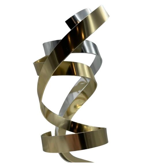 Dan Murphy 1989 Signed Two Tone Aluminum Ribbon Sculpture Lucite Base Abstract - Picture 11 of 14